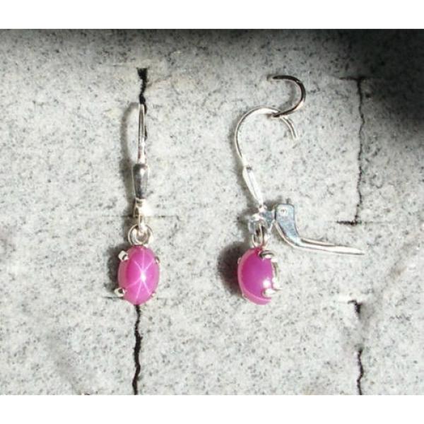 VINTAGE LINDE LINDY PINK STAR RUBY CREATED SAPPHIRE LEVER BACK EARRINGS .925 SS #1 image