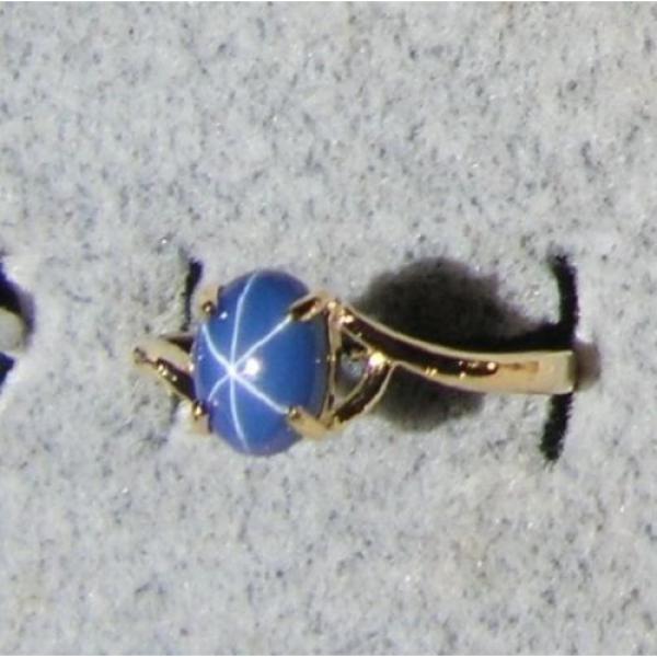 VINTAGE LINDE LINDY CORNFLOWER BLUE STAR SAPPHIRE CREATED RING SOLID 14K YL GOLD #1 image