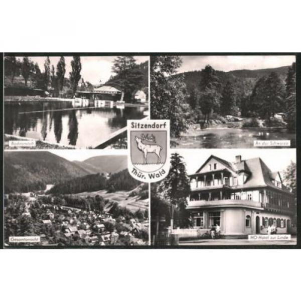 schöne AK Sitzendorf, HO-Hotel zur Linde, Badeanstalt, An der Schwarza 1964 #1 image