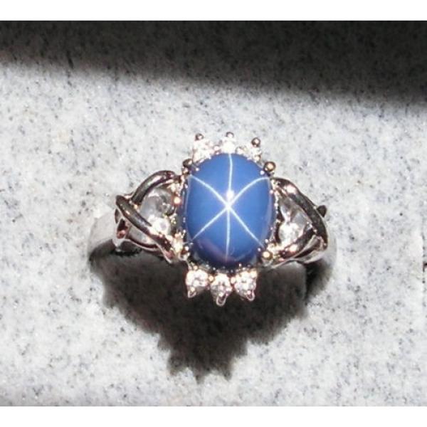 VINTAGE SIGNED LINDE LINDY CF BLUE STAR SAPPHIRE CREATED C H RING RD PLT .925 SS #1 image