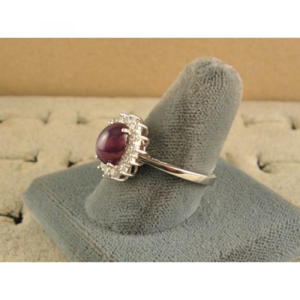 VINTAGE SIGNED LINDE LINDY CLARET RED STAR SAPPHIRE CREATED HALO RING RD PL S/S #3 image