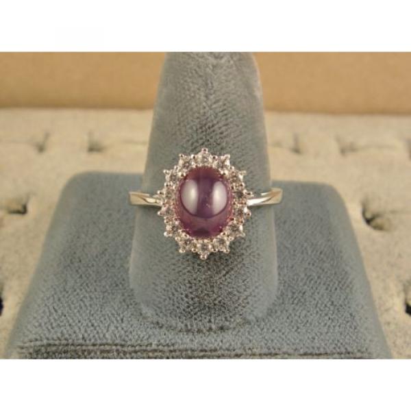 VINTAGE SIGNED LINDE LINDY CLARET RED STAR SAPPHIRE CREATED HALO RING RD PL S/S #6 image