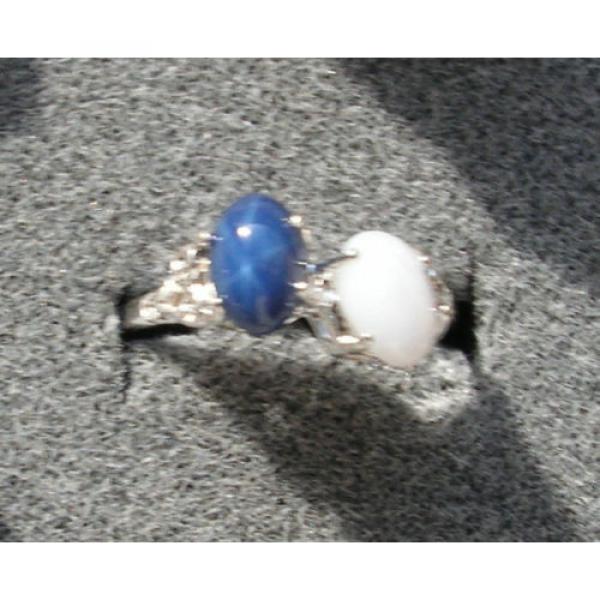 2 7X5 MM LINDE LINDY BLUE / WHITE STAR SAPPHIRE CREATED RUBY SECOND RING .925 SS #2 image