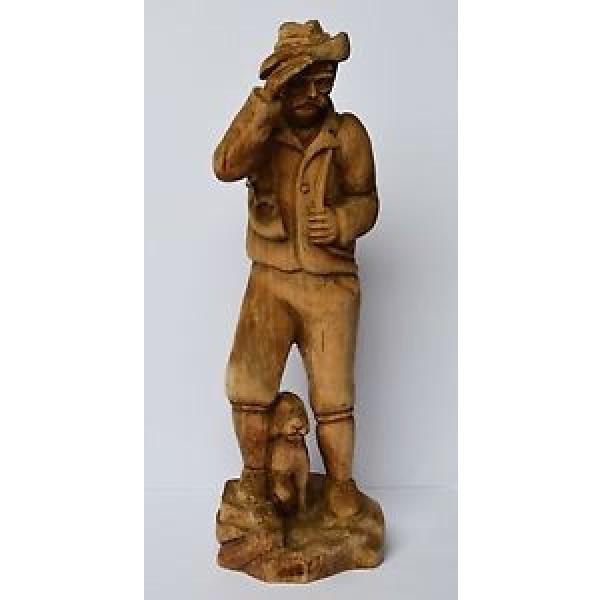 Holz Skulptur Holzfigur handgeschnitzt Linde Jäger mit Jagdhund Hund Höhe 56 cm #1 image