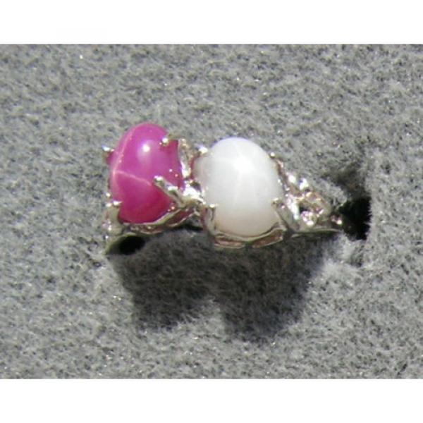 2 7X5 MM LINDE LINDY WHITE / PINK STAR SAPPHIRE CREATED RUBY SECOND RING .925 SS #2 image