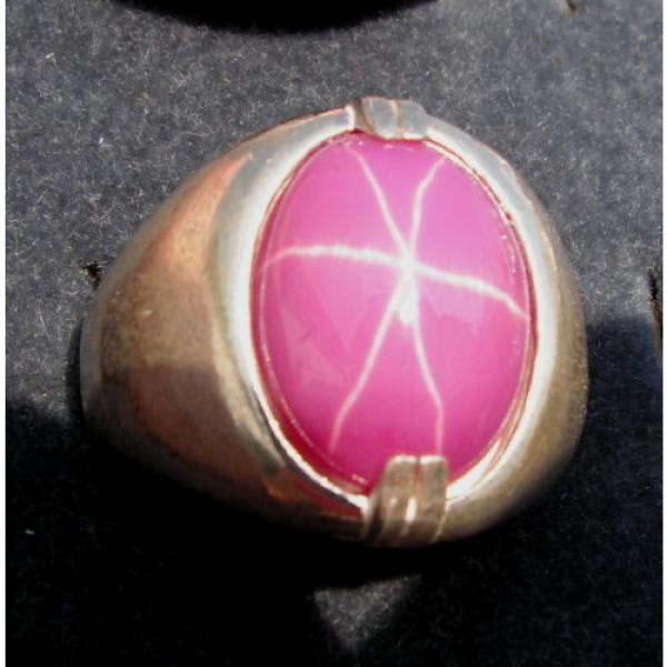MENS 16X12mm 9+ CT LINDE LINDY PINK STAR SAPPHIRE CREATED RUBY SECOND RING SS #1 image