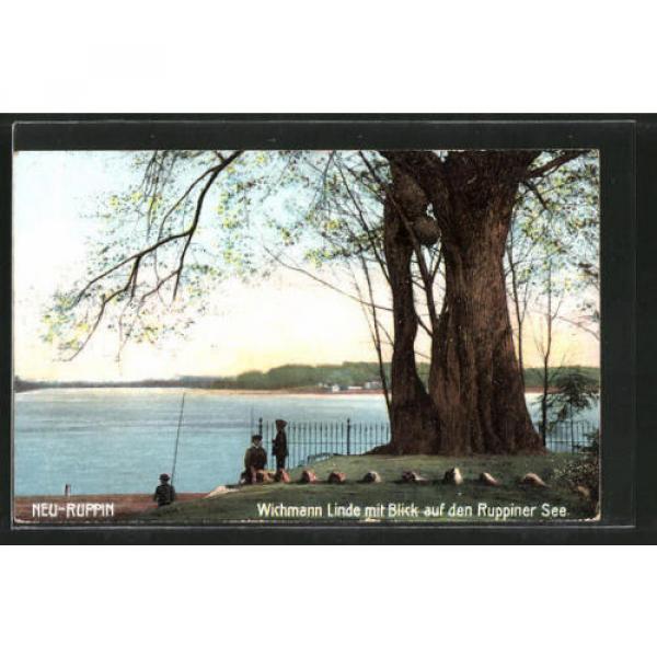 tolle AK Neuruppin, Wichmann-Linde mit Blick auf den Ruppiner See, Angler 1910 #1 image