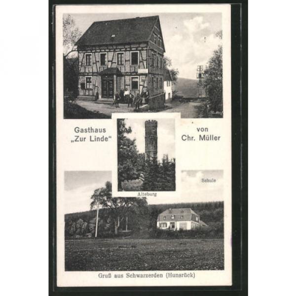 AK Schwarzerden, Gasthaus Zur Linde von Chr. Müller, Schule, Alteburg 1939 #1 image