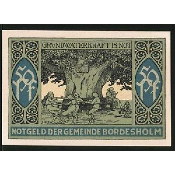 Notgeld Bordesholm 1921, 50 Pfennig, Stadtwappen, Mädchen tanzen unter Linde #1 image
