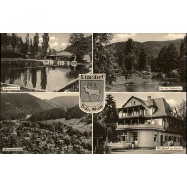 Sitzendorf Thüringer Wald DDR Mehrbildkarte 1960 Badeanstalt Hotel zur Linde u.a #1 image