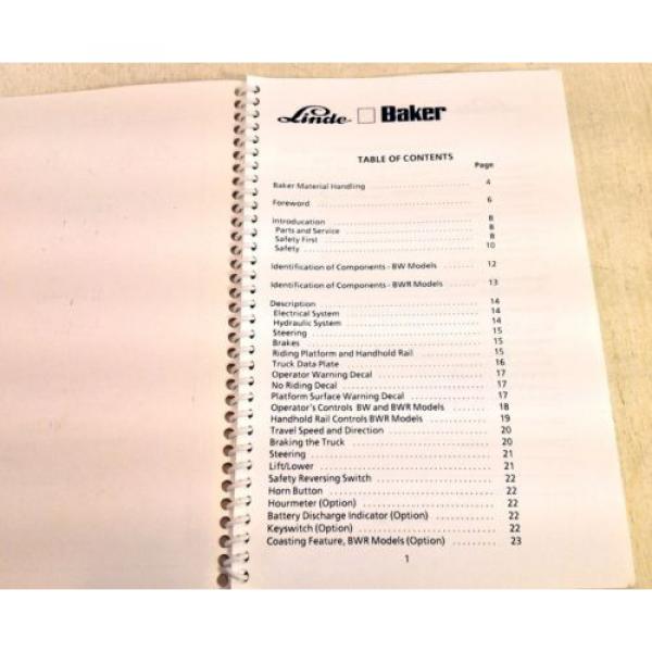 Linde-Baker Pallet Truck Operating Instructions Manual, BW60 BW80 BWR40 etc(4230 #2 image