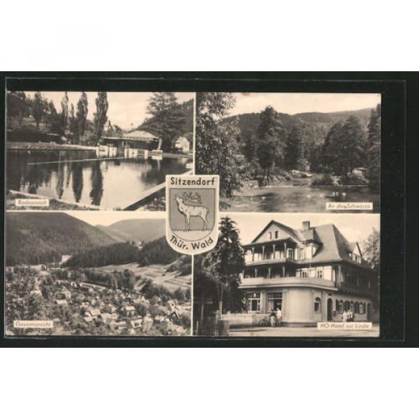 AK Sitzendorf, Badeanstalt, An der Schwarza, HO-Hotel zur Linde, Gesamtansicht, #1 image