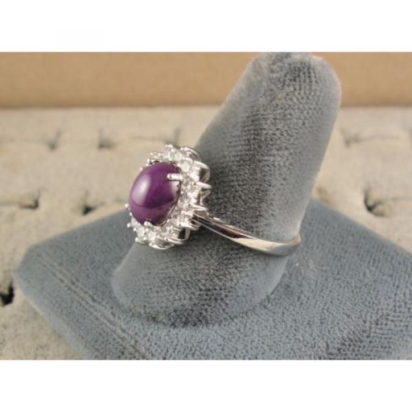 VINTAGE SIGNED LINDE LINDY PLUM PURPLE STAR SAPPHIRE CREATED HALO RING RD PL S/S #3 image