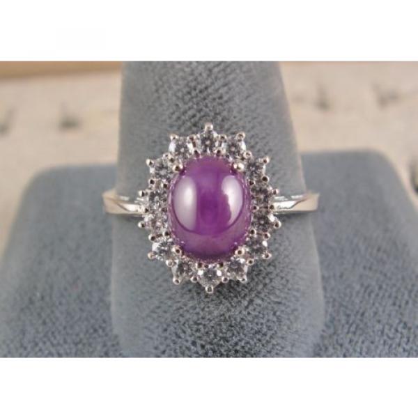 VINTAGE SIGNED LINDE LINDY PLUM PURPLE STAR SAPPHIRE CREATED HALO RING RD PL S/S #4 image