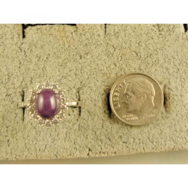VINTAGE SIGNED LINDE LINDY PLUM PURPLE STAR SAPPHIRE CREATED HALO RING RD PL S/S #5 image