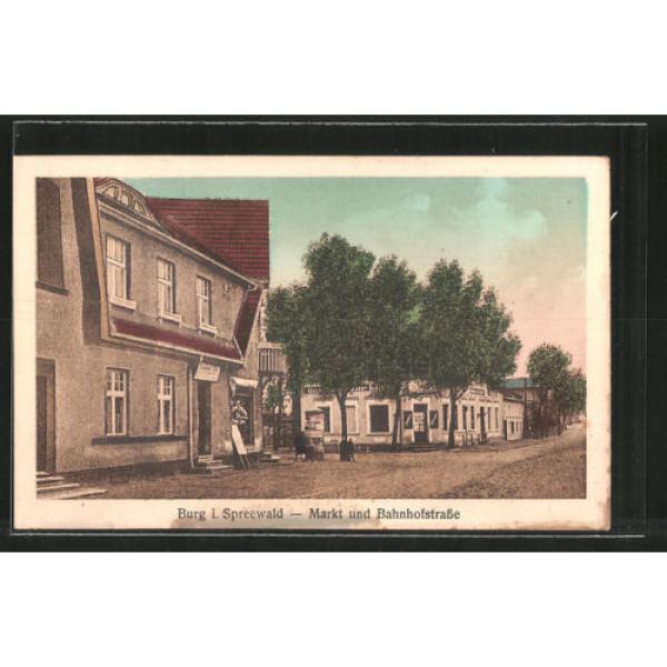 schöne AK Burg, Markt und Bahnhofstraße, Gasthaus zur Linde, Conditorei Cafe #1 image