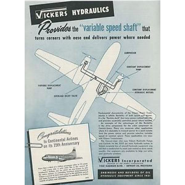 1949 Vickers Aircraft Hydraulics Ad Continental Airlines 15th Anniversary #1 image
