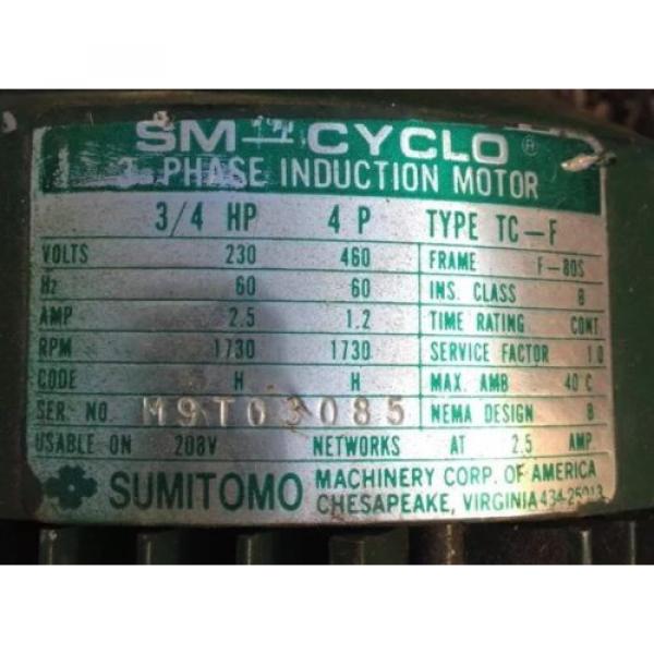 SM CYCLO 3/4 HP 3 PHASE INDUCTION MOTOR WITH SUMITOMO GEAR REDUCER 6:1 #3 image