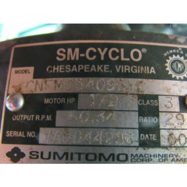Sumitomo SM-Cyclo CNFM054095YC 1/2HP Gear Motor 29:1 Ratio 208-230/460V 3Ph #10 image