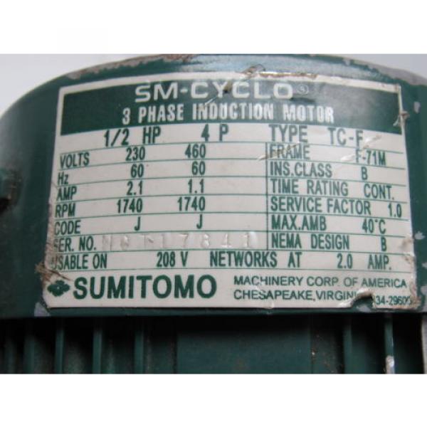 Sumitomo SM-Cyclo CNFM054095YC 1/2HP Gear Motor 29:1 Ratio 208-230/460V 3Ph #12 image