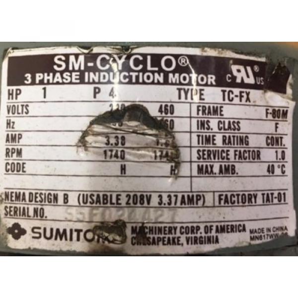 SUMITOMO SM-CYCLO INDUCTION GEAR MOTOR CNHM1-6100YC-29, 1 HP, 3 PH, RATIO 29:1 #3 image
