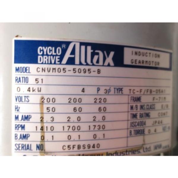 SUMITOMO ALTAX CYCLO DRIVE INDUCTION GEAR MOTOR CNVM05-5095-B TC-F/FB-05A1 #4 image