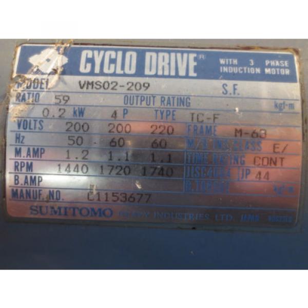 SUMITOMO CYCLO DRIVE INDUCTION MOTOR VMS02-209 TC-F TYPE 3 PHASE #2 image