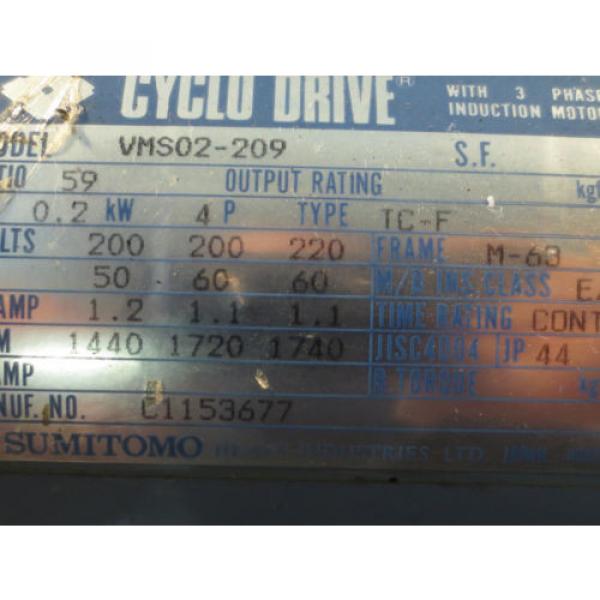 SUMITOMO CYCLO DRIVE INDUCTION MOTOR VMS02-209 TC-F TYPE 3 PHASE #3 image