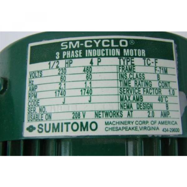 Sumitomo SM-Cyclo 3ph induction motor  1/2HP 230/460V 21A 1740RPM CNVM054085YA1 #5 image