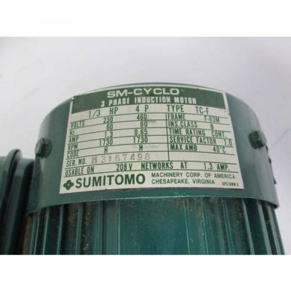 Sumitomo SM-CYCLO SNVM03-5095Y-59 Gearmotor 230/460VAC 13/065A 1/3HP 59:1 #5 image