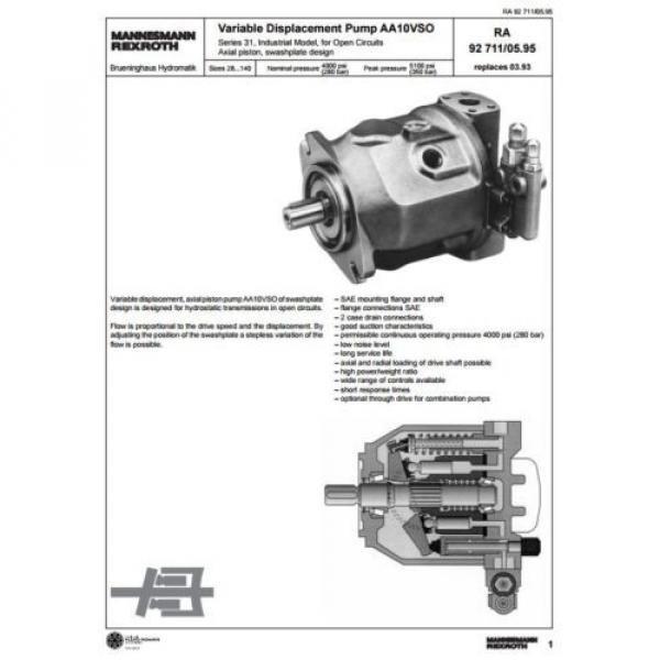 Bosch Rexroth Variable Displacement pumps A10VSO, R902401330 [E1FL] #1 image