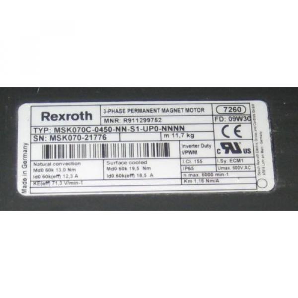 Rexroth MSK070C-0450-NN-S1-UPO-NNNN # Phase Permanent Magnet Motor in origin Cond #2 image