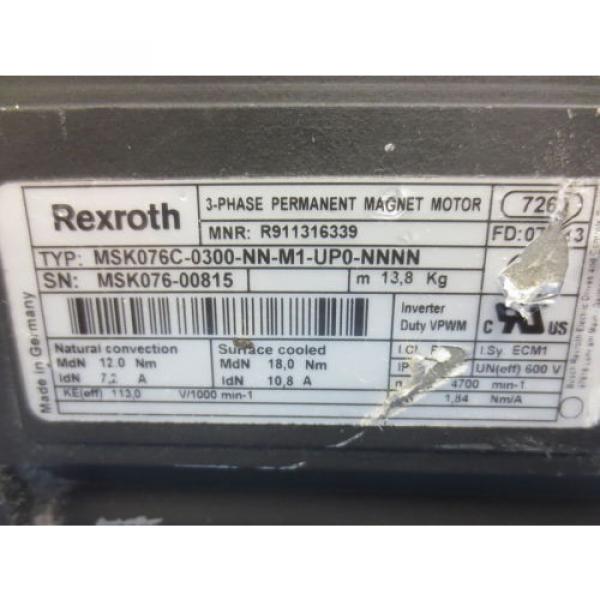 1 Used Rexroth MSK076C-0300-NN-M1-UP0-NNNN 3 phase Permanent Magnet Motor #2 image