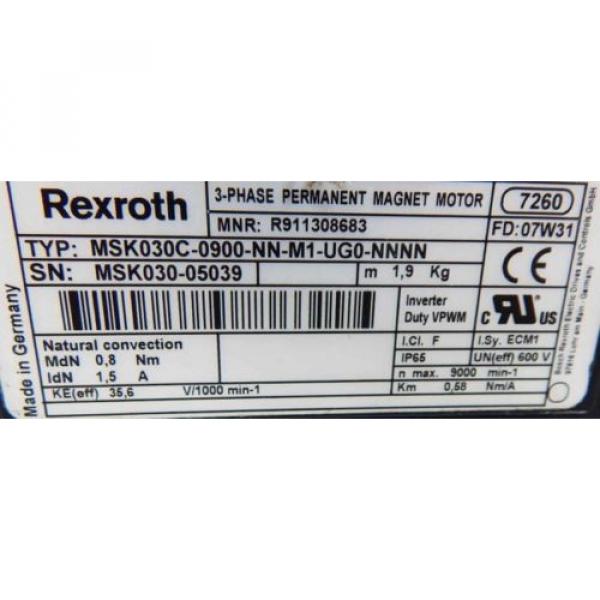 Rexroth Servomotor MSK030C-0900-NN-M1-UG0-NNNN R911308683 -used- #3 image