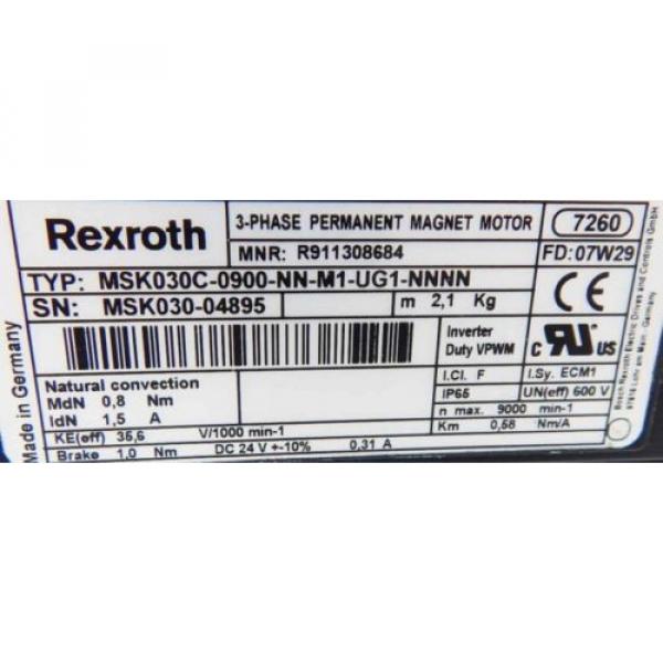 Rexroth Servomotor MSK030C-0900-NN-M1-UG1-NNNN R911308684 -used- #3 image