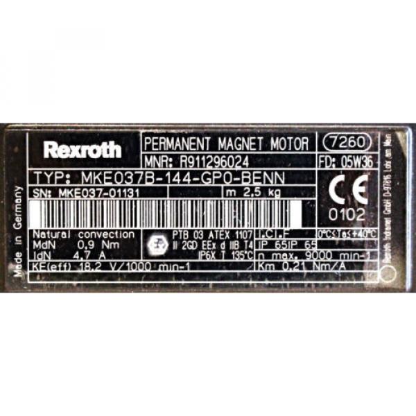 Rexroth Indramat Servomotor MKE037B-144-GP0-BENN MNR: R911296024 #3 image