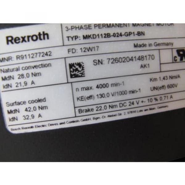 REXROTH MKD112B-024-GP1-BN PERMANENT MAGNET SERVO MOTOR, Origin #2 image