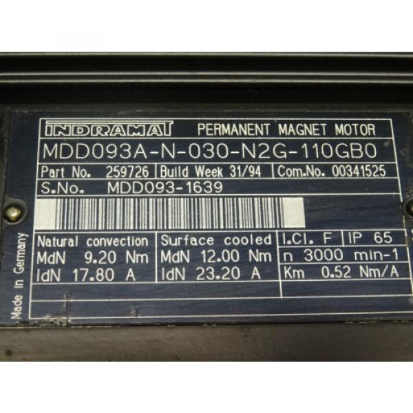 Indramat Rexroth Permanent Magnet Motor MDD093A-N-030-N2G-110GB0 #3 image