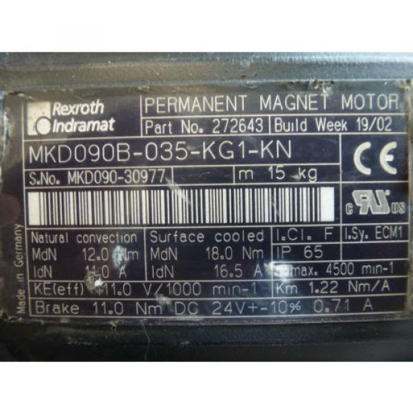 Rexroth Indramat MKD090B-035-KG1-KN Permanent Magnet Motor with brake #3 image
