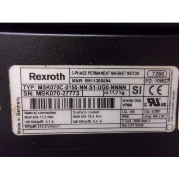 Rexroth MSK070C-0150-NN-S1-UG0-NNNN 3 Ph Permanent Magnet Motor MOT4045 #2 image