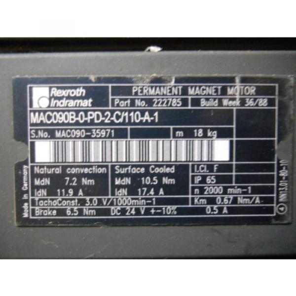REXROTH INDRAMAT MAC090B-0-PD-2-C/110-A-1 SERVO MOTOR P/N 222785 Origin NO BOX #1 image