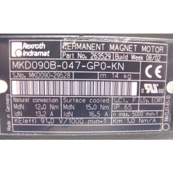 REXROTH INDRAMAT  PERMANENT MAGNET MOTOR  MKD090B-047-GP0-KN    60 Day Warranty #6 image