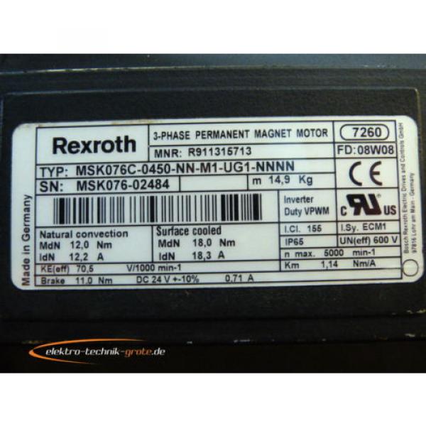 Rexroth MSK076C-0450-NN-M1-UG1-NNNN   3~ Permanent Magnet Motor #3 image
