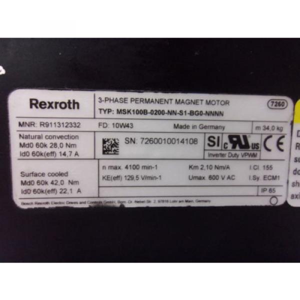 Rexroth MSK100B-0200-NN-S1-BG0-NNNN 3Ph Permanent Magnet Motor MOT4048 #2 image