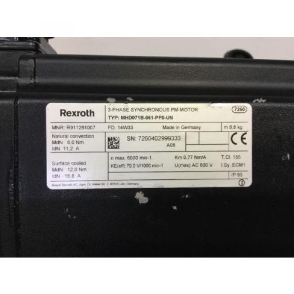 REXROTH-INDRAMAT 3~SYNCHRONOUS PM-MOTOR   lt;gt; MHD071B -061 -PP0 -UN #3 image