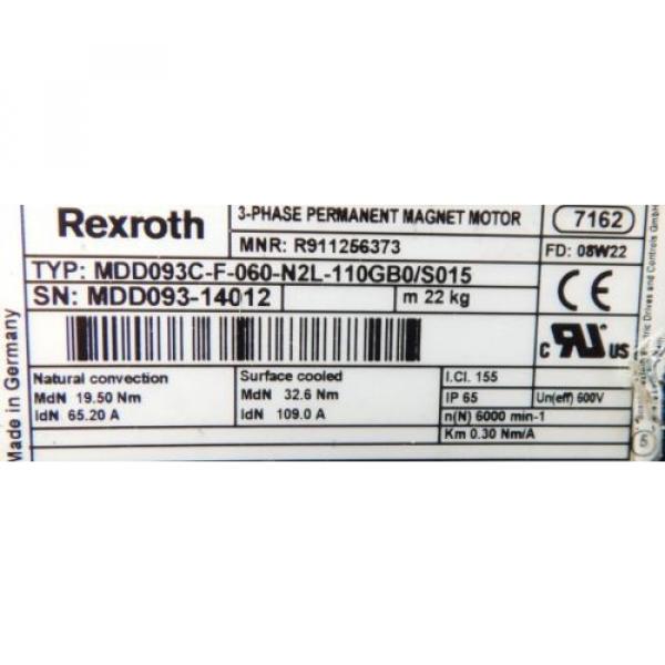 Rexroth Permanent Magnet Motor MDD 093C-F-060-N2L-110GB0/S015 - used - #4 image