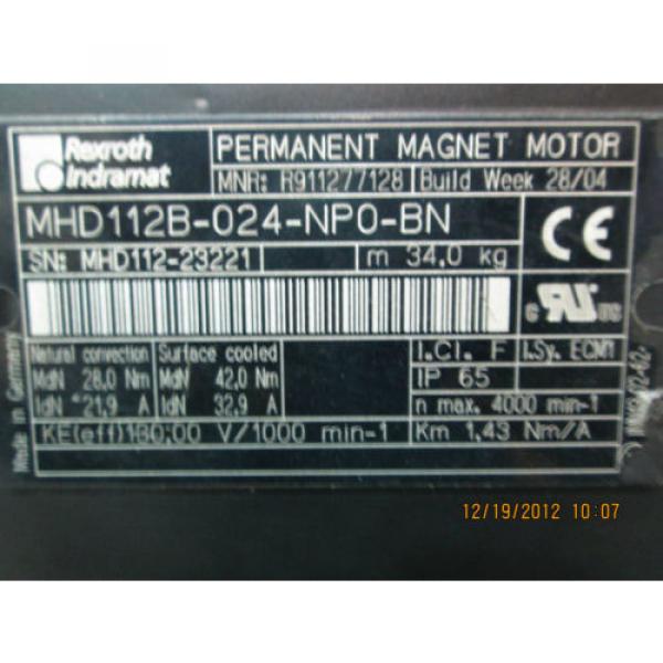 Rexroth Indramat Servo Motor, # MHD112B-024-NPO-BN, R911277128   WARRANTY #3 image