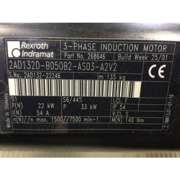 REXROTH  Indramat  3- PHASE INDUCTION MOTOR / 2AD132D-B050B2-AS03-A2V2 #4 image