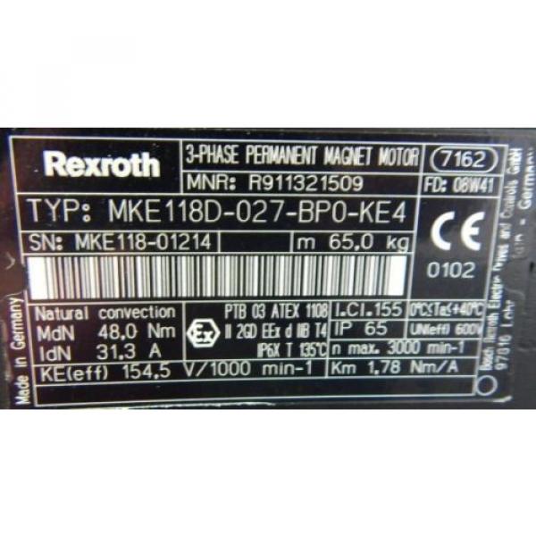 Rexroth Permanent Magnet Motor MKE 118D-027-BPO-KE4 - used - #3 image