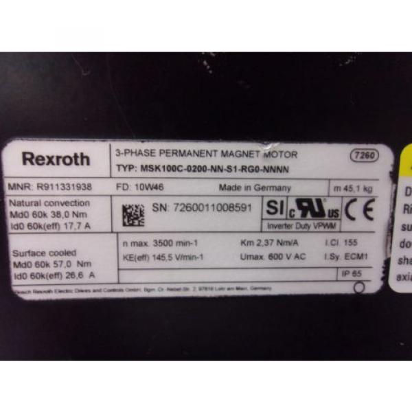 Rexroth MSK100C-0200-NN-S1-RG0-NNNN 3 Ph Permanent Magnet Motor MOT4046 #2 image